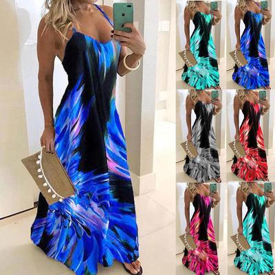 China European and American women's plus size printed suspender dress loose silk nightgown 2021 summer new style breathable milk for sale