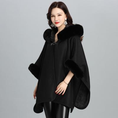 China 2022 European and American warm women's fur shawl new winter mainstream viable fur shawl fur Hoodie shawl jacket coat for sale