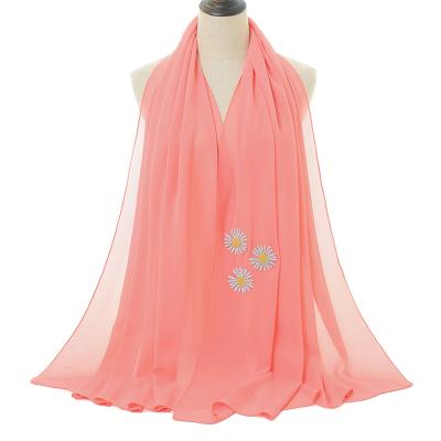 China High Quality Hot Selling Chiffon Chiffon Small Chrysanthemum Pearl Shawl Scarf Hijabs for sale