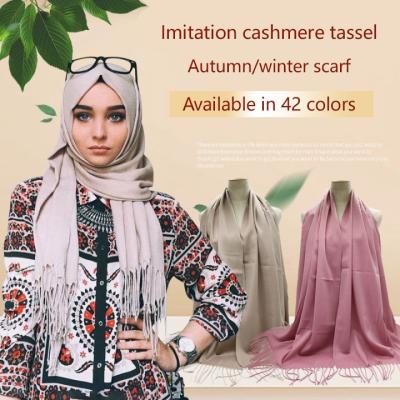 China Wool 42 colors thin section of pure cashmere ladies scarf tassels warm shawl scarf hijabs for sale