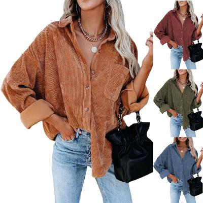 China New Amazon Viable Female Oversized Corduroy Fall 2021 Fall And Winter Loose Button Shirt Casual Blouse Long Sleeve for sale