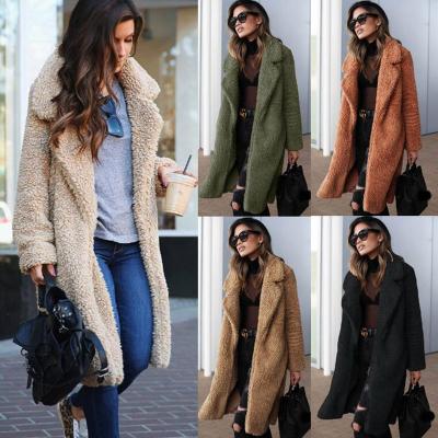 China Anti-wrinkle hot selling European and American border plush warm long-sleeved female jacket lapel style long foreign trade coat for sale