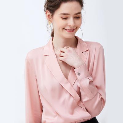 China Wholesale Silk Sheer Layer High Quality Blouse For Ladies Dark V Neckline Satin Long Sleeve Blouse For Women for sale