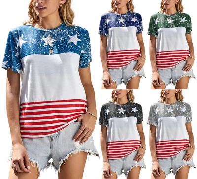 China Breathable Summer Digital Printing Fashion Loose Casual Short Sleeve Star Striped T-shirt Ladies Women O-Neck Slim Ladies Love Tops for sale