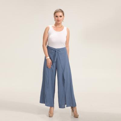 China Summer 100% Canvas Women's Solid Color High Elastic Spring Leg Loose Casual Wide Leg Pants And Elastic Waist for sale