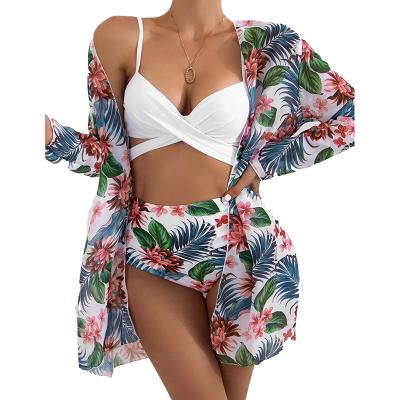 China 2021 Breathable Custom Printed Bikini Wholesale Plus Size Printed Female Beach Swimwear Monki Swimsuit Bikini Sets 3pcs for sale