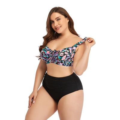 China Wholesale new style women's high waist plus size swimwear printed bikini suit ladies large size split swimsuit two-piece suit for sale