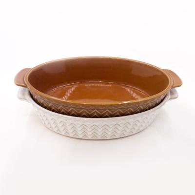 China Large Ceramic Baking Dish Wholesale Viable Oven Cake Bread Tray Molds Bakeware for sale