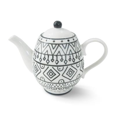 China Viable wholesale custom printed black line art ceramic teapots pattern style porcelain teapots kettles for home for sale