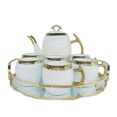 China Sustainable Nordic Style Modern Elegant Tea Cup Sets Afternoon White Teapot Set Ceramic Luxury Tea Set With Gold Rim for sale