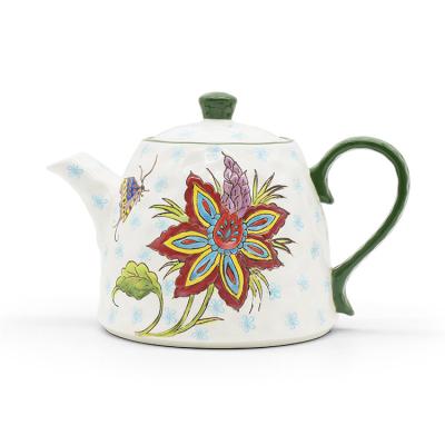 China Sustainable Stoneware Teapot OEM Tea Party Drinkware Hand Painted Ceramic Teapot for sale