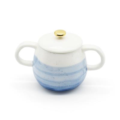 China Viable Exquisite Gift Reactive Blue Ceramic Jar 200cc Custom Sugar Jar 2023 Birthday for sale