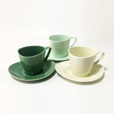 China Sustainable New Design Dark Green Color Gloss Mug With Plate Ceramic Coffee Tea Cups With Saucer for sale