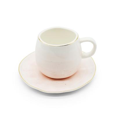 China Pottery Discount Price Office Drinks Tea Set Blue and Ceramic Linear Magenta Saucer Used Home Viable in Coffee Cup for sale