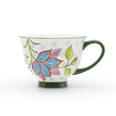 China Sustainable Wholesale Ceramic Coffee Cup Flower Pattern Drinkware Tea Water Hand Painted Mug for sale