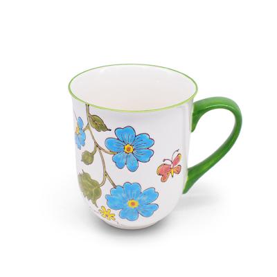 China 5.25 Inch Large Water Sustainable Mug Stoneware Green Handle Ceramic Coffee Mug for sale