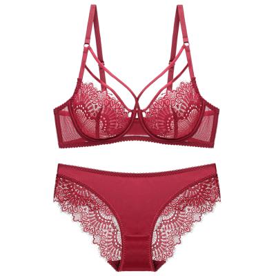 China European Style QUICK DRY Lace Thin Embroidered Bra Set Breathable Lift Up Underwire Women Underwear Set for sale