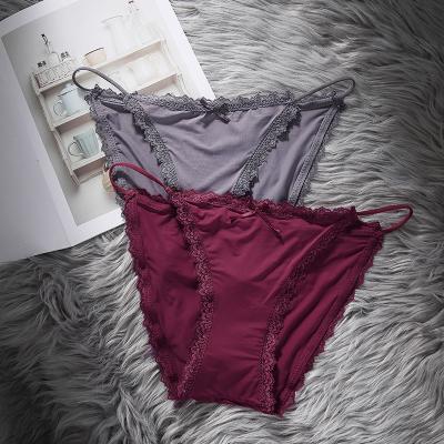 China Wholesale Price Fashion Underwear Antibacterial Thong Panties Ice Silk G-String Low Waist Lace Up T-back Thong for sale