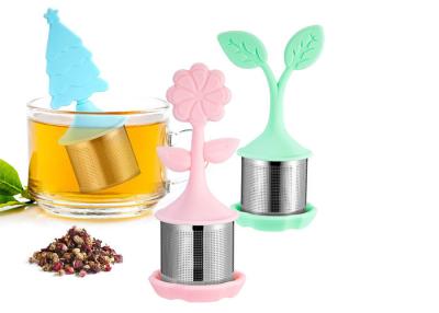 China BPA Free Stainless Steel Tea Bag Strainer With Silicone Flower / Leaf / Christmas Tree Shape for sale