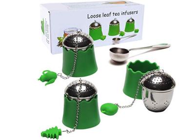 China Stainless Steel Tea Infuser With Silicone Tray And Metal Chain Plus Apple /Christmas Trees for sale