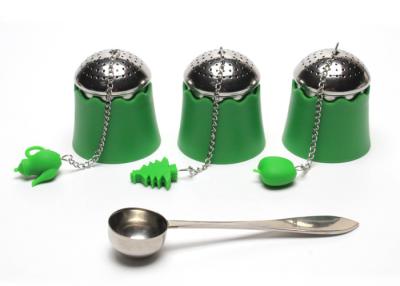 China SGS Stainless Steel Tea Bag Strainer Infuser U Bond Silicone Tray Metal Chain for sale