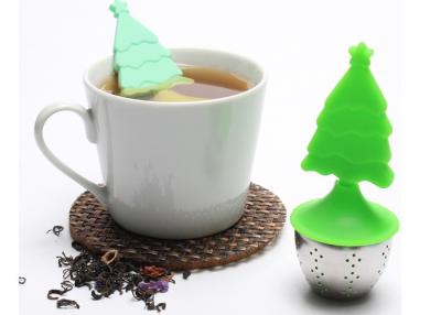 China BPA Free Christmas tree Stainless Steel reusable silicone tea bags Silicone Handle with Drip Tray for sale