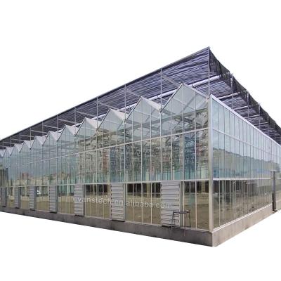 China Stable And Strong Structure Automatic Greenhouse Shading System Multispan Glass Nursery Greenhouse for sale