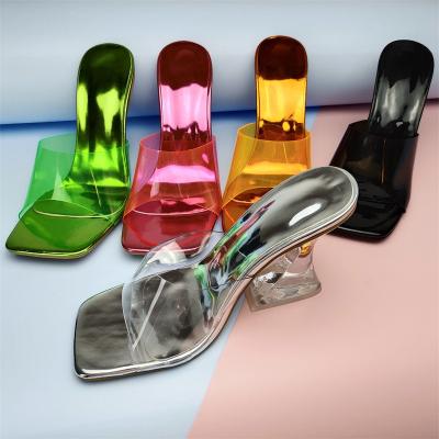 China PVC Open Crescent Waist Women Toe Influencer Heeled Sandals Even Square Formal Solid Heel Women Slip On Sandals for sale