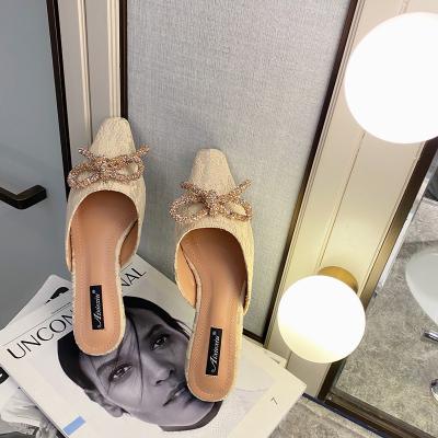 China November 2021 New Arrival Women's Trend Fashion Adjust Toe Lace Korean Flat Shoes Casual Bow Flat Slip-on Shoe for sale