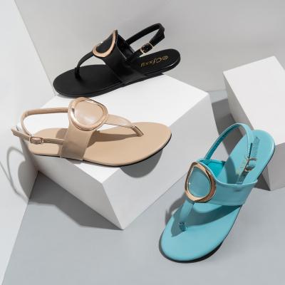 China September 2021 New Arrival Women's Trend Fashion Toe Clip Plus Size Concise Flat Street Snap Buckle Sandals for sale