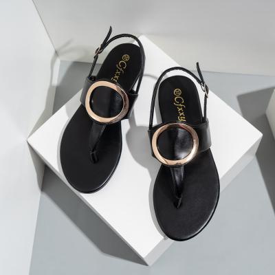 China Fashion Trend Women Toe Clip Plus Size Concise Flat Street Buckle Women's Instant Flat Sandals Sandals for sale