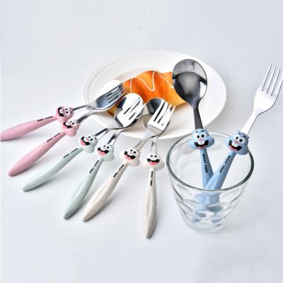 China Viable Hot Sale 2 Pcs Set Portable Cartoon Spoon Fork Kids Tableware Set Child Stainless Steel Cutlery Set for sale