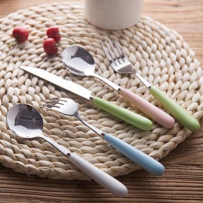 China Sustainable Eco-Friendly Food Grade Stainless Steel Spoon Knife Ceramic Fork 3pcs Set Dinnerware Sets for sale