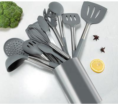 China Sustainable Heat Resistant Kitchen Gadgets Cookware Silicone Stainless Steel Kitchen Utensil Set for sale