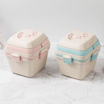 China Freshness Preservation Wheat Straw Sealed Bento Box With Degradable Lid And Spoon Portable Hand Held Food Containers For Kids Adults for sale