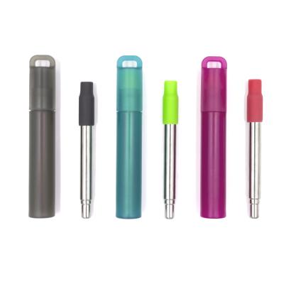 China Viable Innovative Products 2021 Reusable Straw Telescopic Brush Metal Collapsible Straws With Mini Carabiner Case for sale