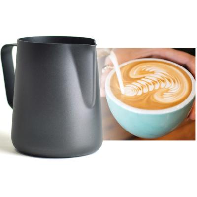 China Bartender 350 Milk Jug 600ml Espresso Latte Art Steaming Frothing Jug Stainless Steel Viable Matte Black Milk Pitcher for sale