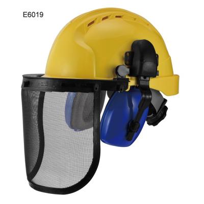 China Amazon Hot Selling Durable Full Face Protective Hard Hat ABS Material Hard Hats With Protective Mask Ear Muff And Visor E6019 for sale