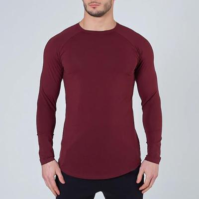 China Antibacterial Men's Burgundy Color Gym Long Sleeve Raglan T-Shirt for sale