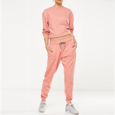 China Custom Antibacterial Pink Round Neck Cotton Gym Ladies Tracksuit for sale