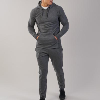 China Antibacterial Dark Gray Plain Dyed Sports Tracksuit Slim Fit Tracksuit For Men for sale