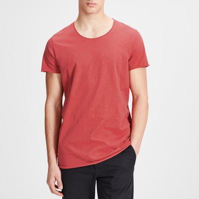 China Custom Casual Mens Plain Soft 100% Cotton Crew Neck Anti-Shrink Relaxed Edge Fit Raw T-Shirt for sale