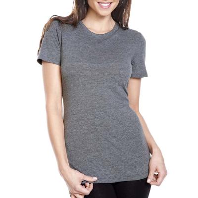 China Women's Anti-Shrink 50/50 Tri Plain Soft Heather Polyester Cotton Blend Gray T-Shirt for sale