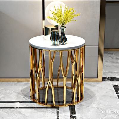 China Modern Coffee Table Living Room Marble Stainless Steel Coffee Table Rotating Base for sale