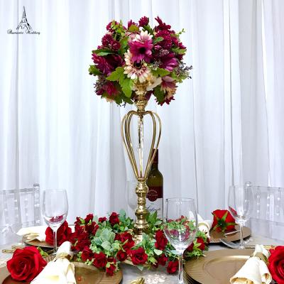 China Modern Elegant Crystal Flower Vase The Romantic Wedding Metal Flower Stand Wedding Centerpiece Trumpet Flower Stands For Wedding Decoration for sale