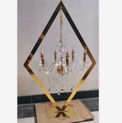 China 2020 new style metal gold frame with light flower stand table centerpieces for wedding party event decoration stage decoration for sale