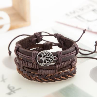 China 2020 new life punk tree punk bracelet multilayer black braided bracelet set premium alloy hand leather rope for sale