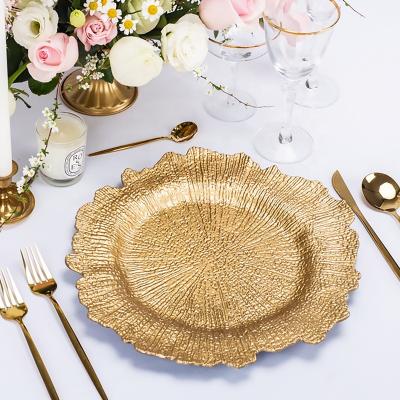 China Wholesale Hot Selling Disposable Gold Silver Disposable Charger Dishes Bulk Charger Decoration Dish Round Plastic Brass For Wedding Party for sale