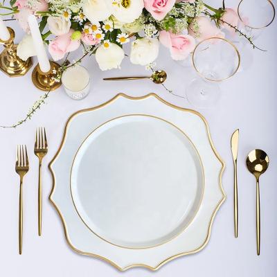 China Elegant Disposable Light Blue Black White Gold Plastic Dish Charger Wedding For Event Vintage Decorativered Dish Chargers Pink Dinner for sale