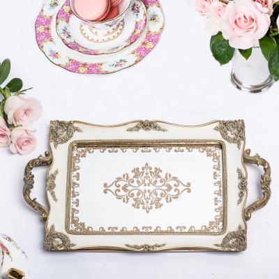 China Antique Square Vintage Vanity Decorative Serving Glass Mirror Jewelry Resin Fruit Tray For Wedding Home Decor Perfume Cosmetic Tray for sale